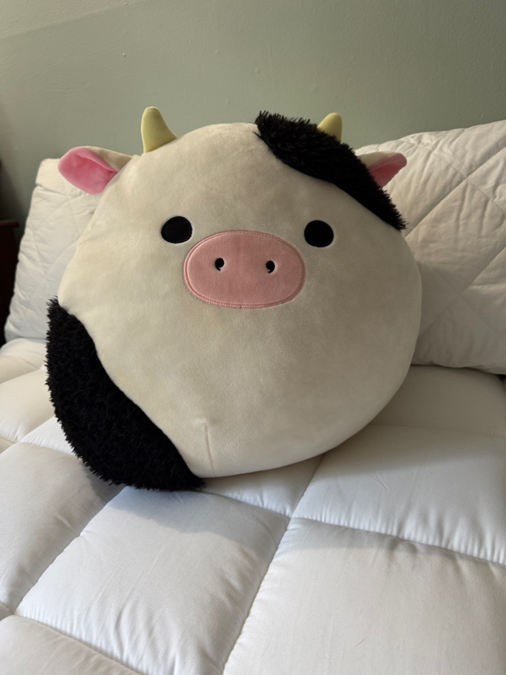 Squishmallows Cream, Black & Pink Cow Plush Pillow